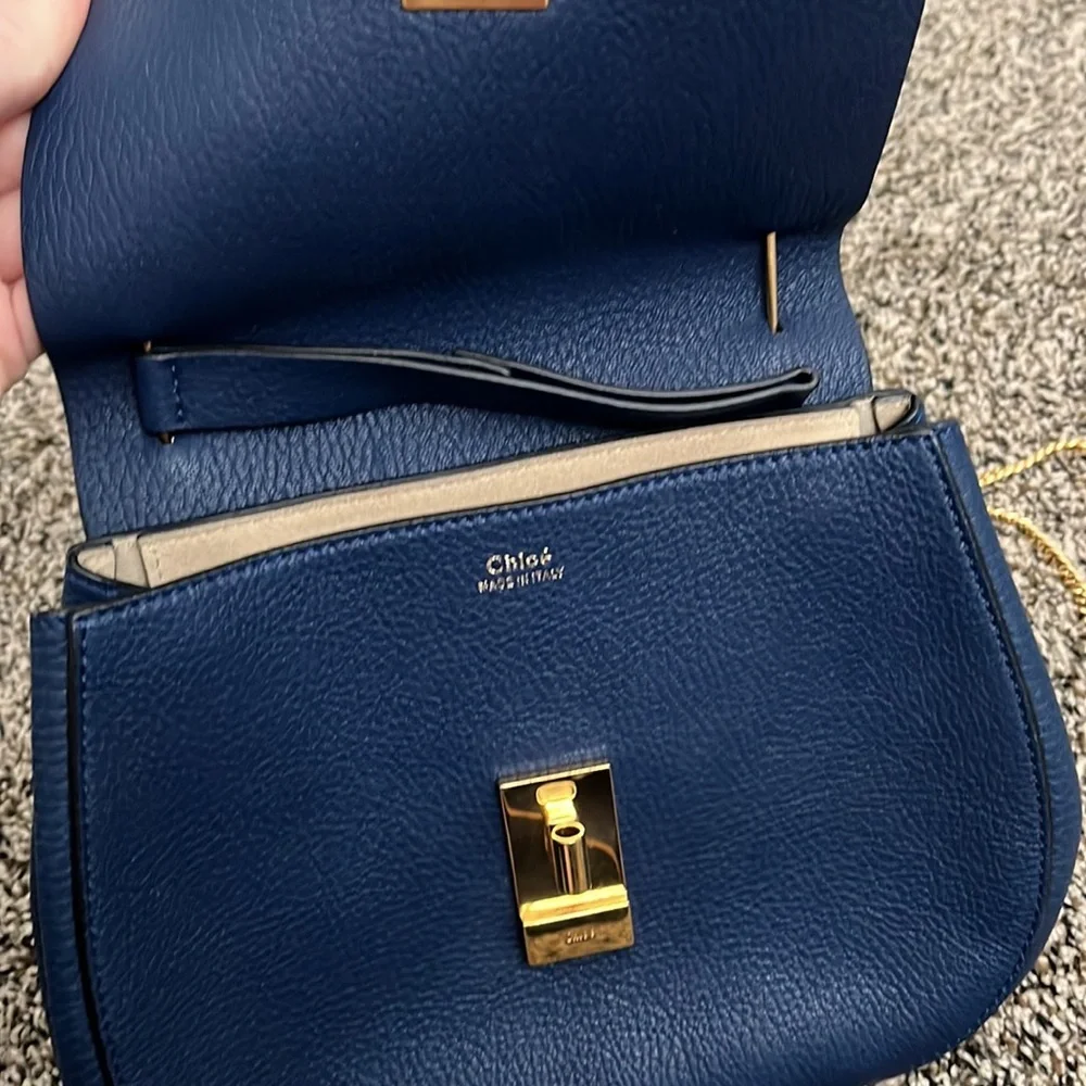 Chloe Drew Navy Leather Shoulder Bag, worn twice